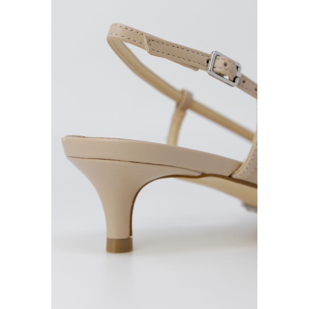 Beige Polyester High Heel Pumps