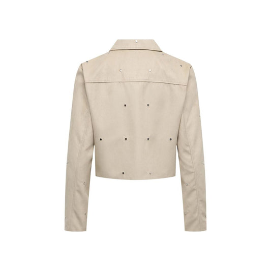Beige Polyester Leather Jacket