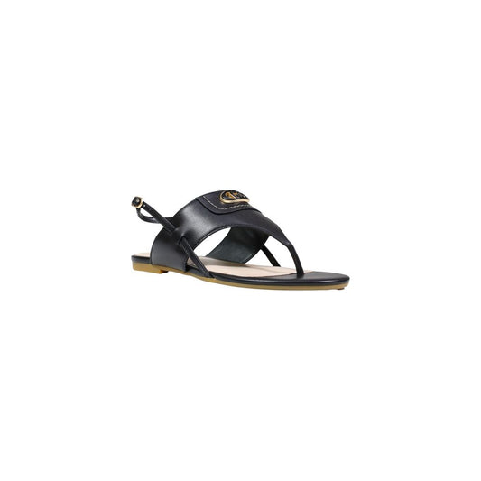 Black Leather Flat Sandals