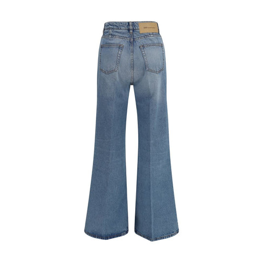 Blue Cotton Flared Jeans