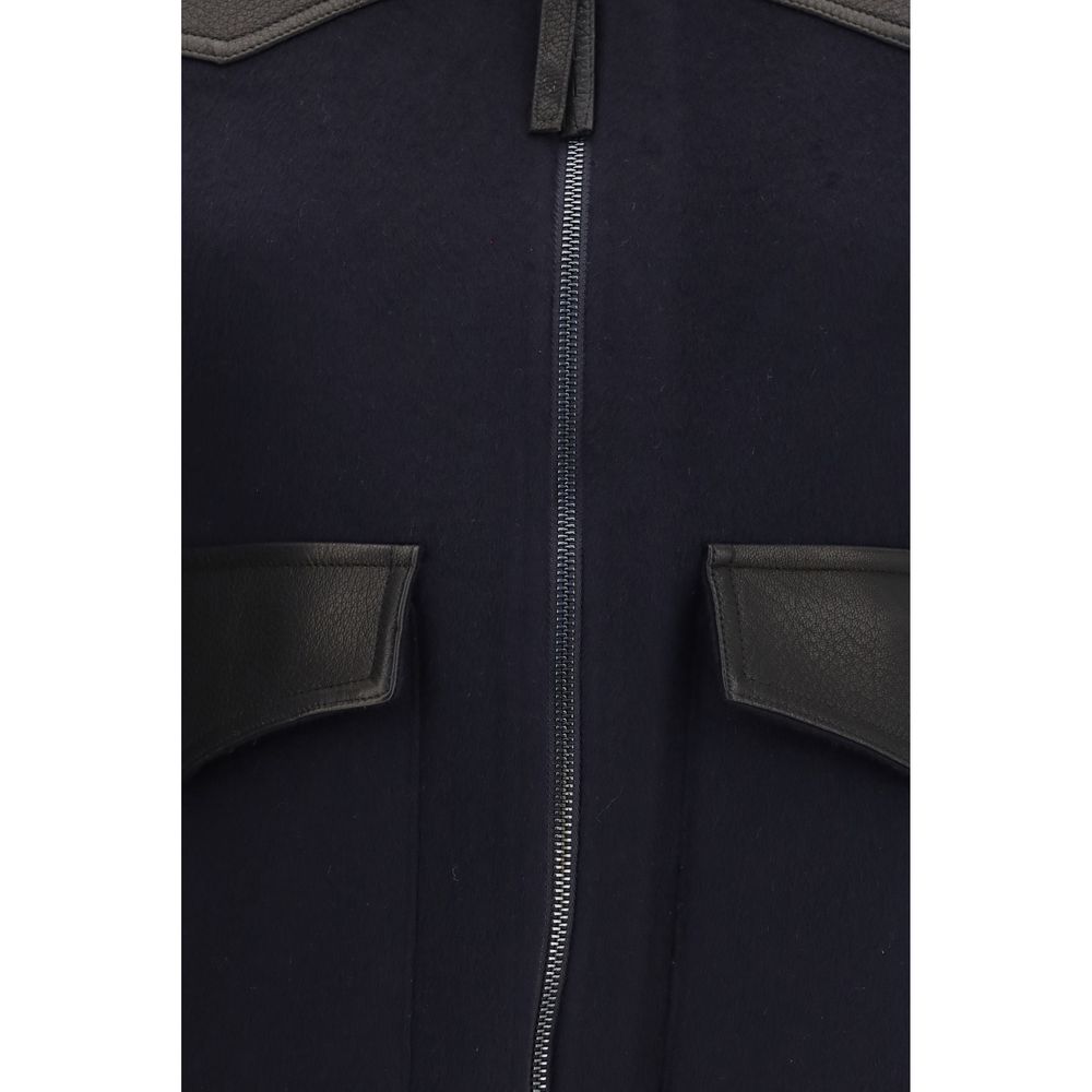 Blue Wool Oves Aries Leather Jacket