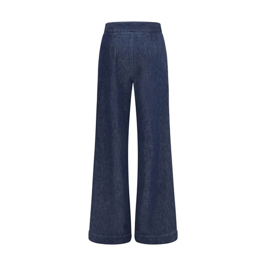 Blue Cotton Casual Pants