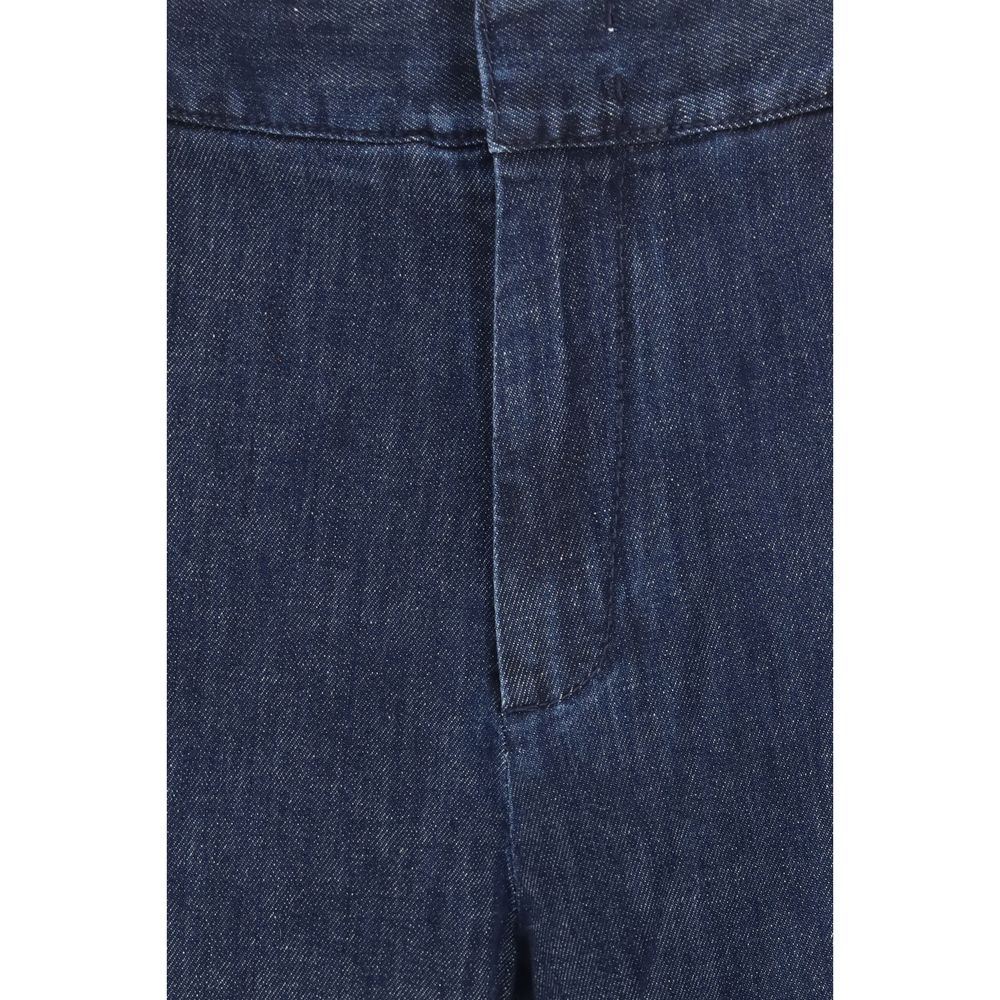 Blue Cotton Casual Pants