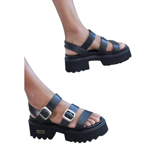 Black Leather Platform Sandals