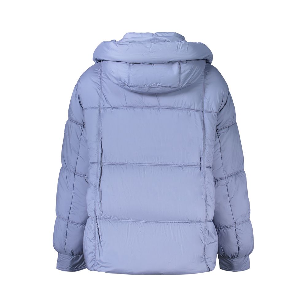Blue Polyester Womens Jacket With Removable Hood