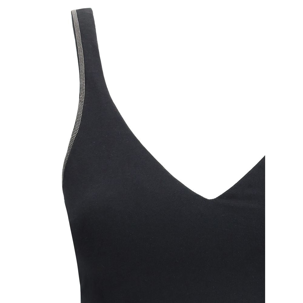 Black Cotton Sleeveles T-Shirt
