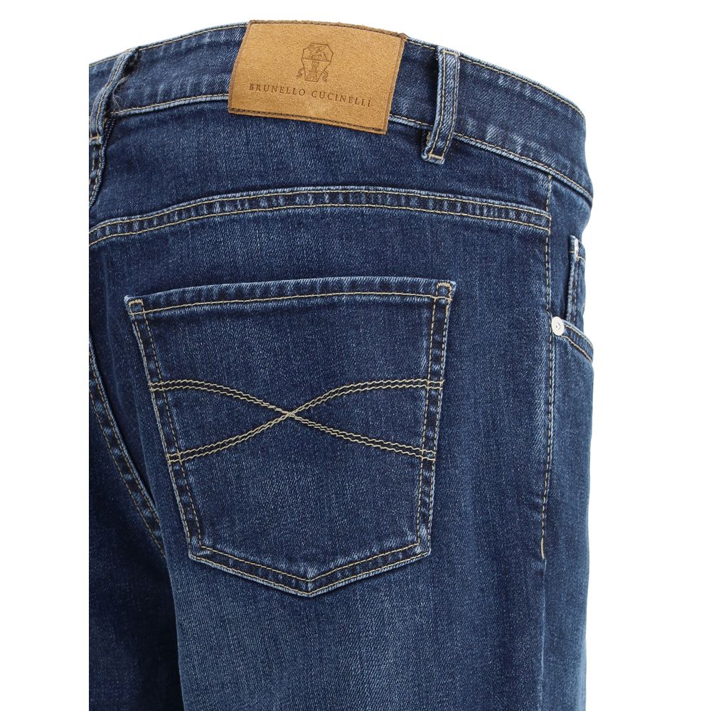 Blue Cotton Straight-Leg Jeans