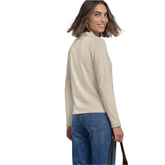 Beige Cotton Long Sleeve T-Shirt
