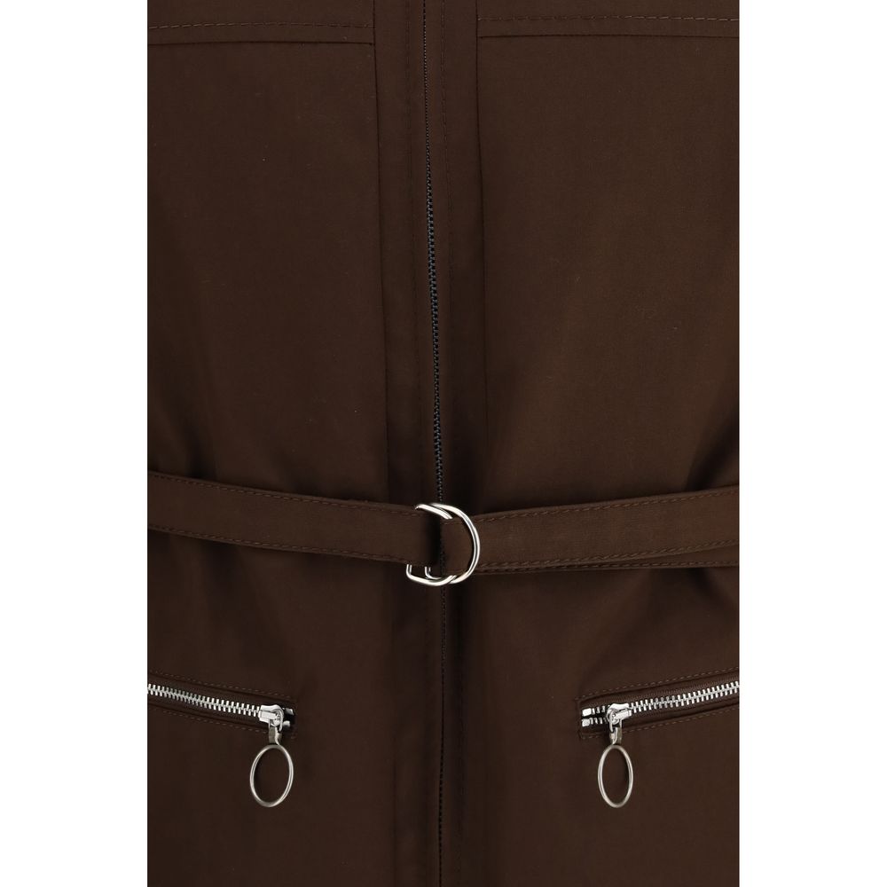 Brown Polyester Full-Length Jacket
