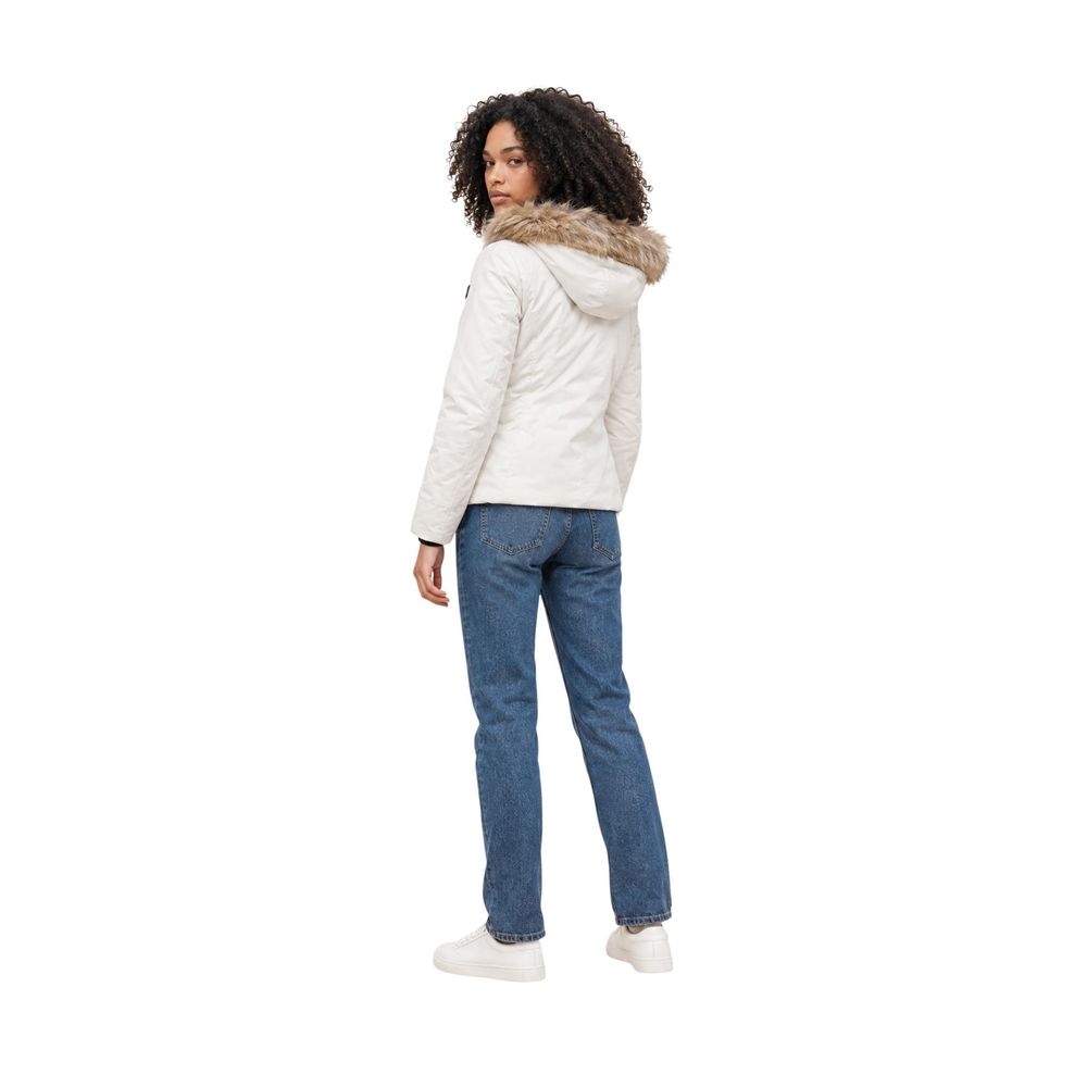 Cream Polyester Full-Length Jacket