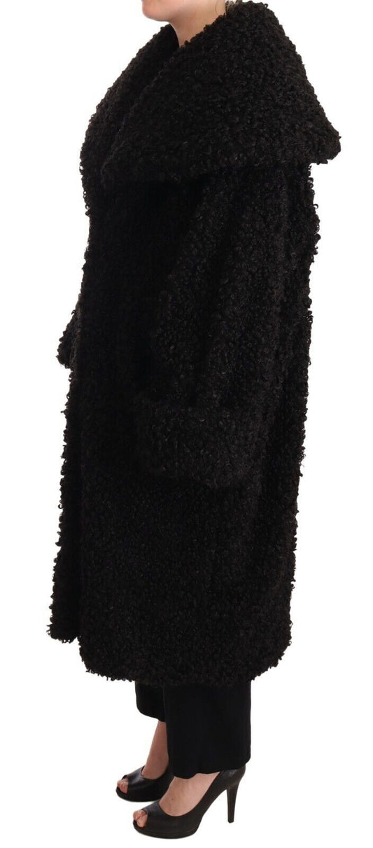 Black Polyester Fur Trench Coat Jacket