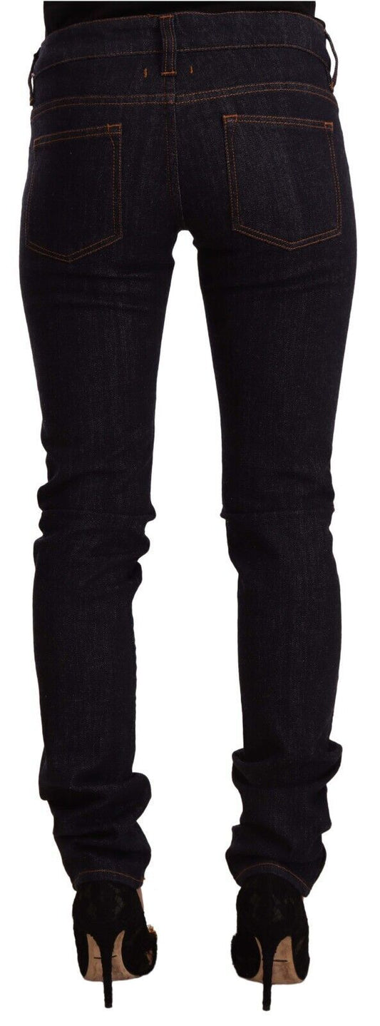 Black Mid Waist Cotton Denim Skinny Jeans