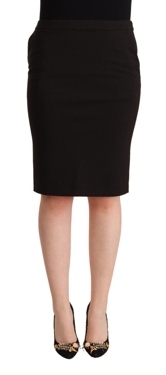 Black Straight Pencil Cut Knee Length Skirt