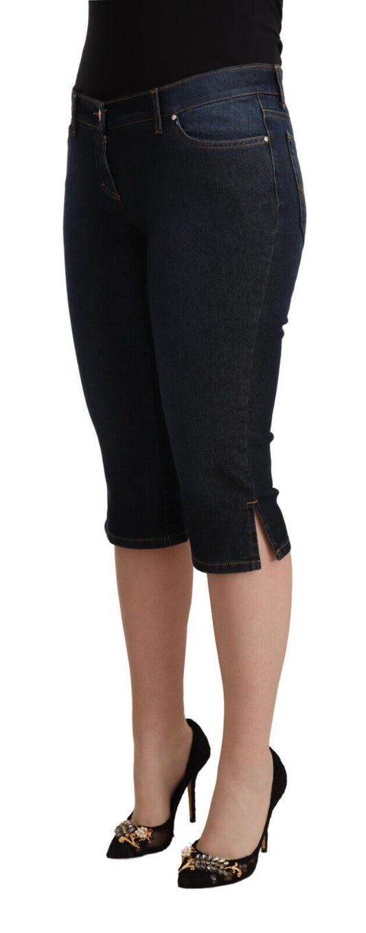Blue Cotton Stretch Low Waist Slim Capri Denim Jeans