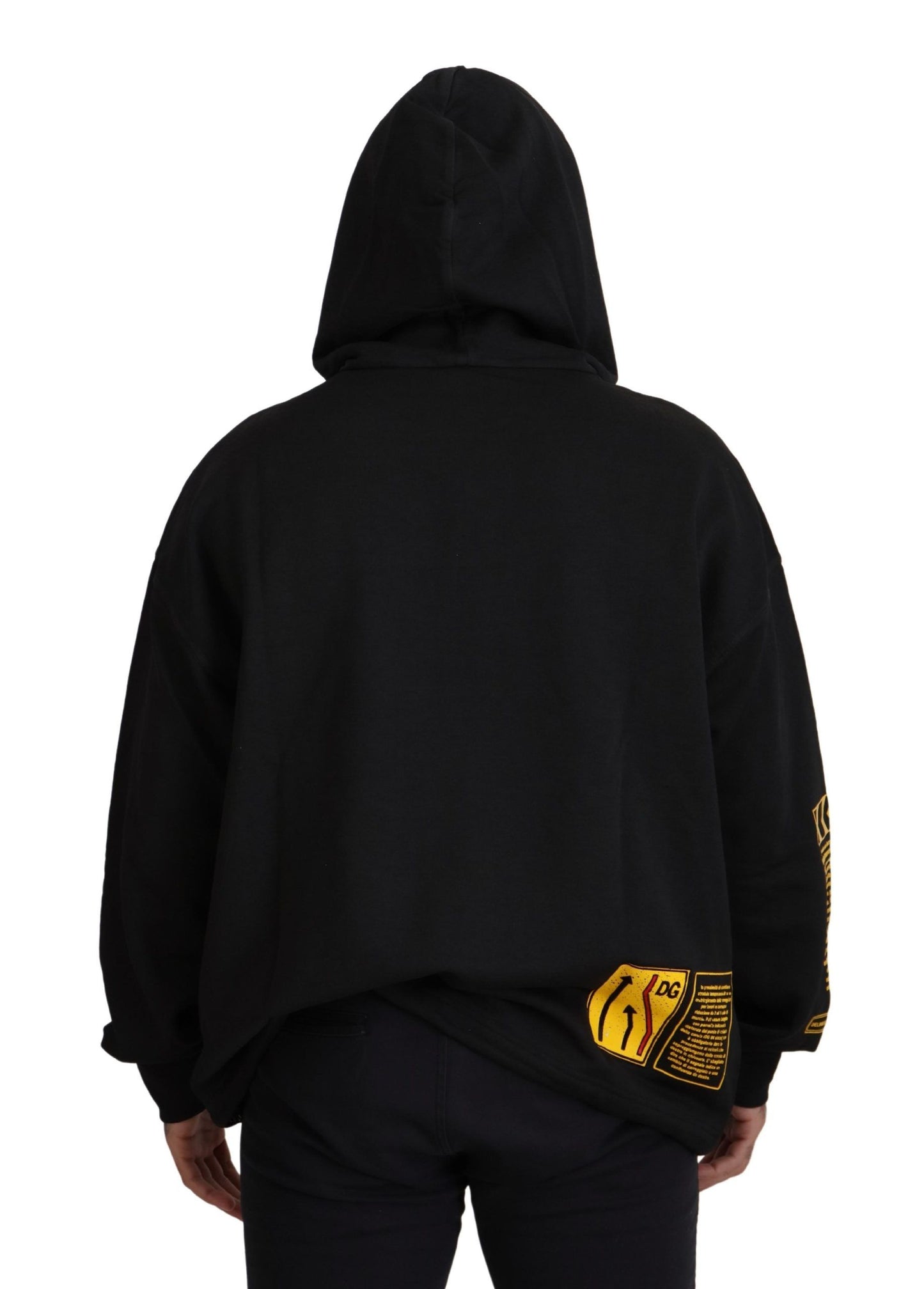 Black Cotton Hooded DG Shield Pullover Sweater