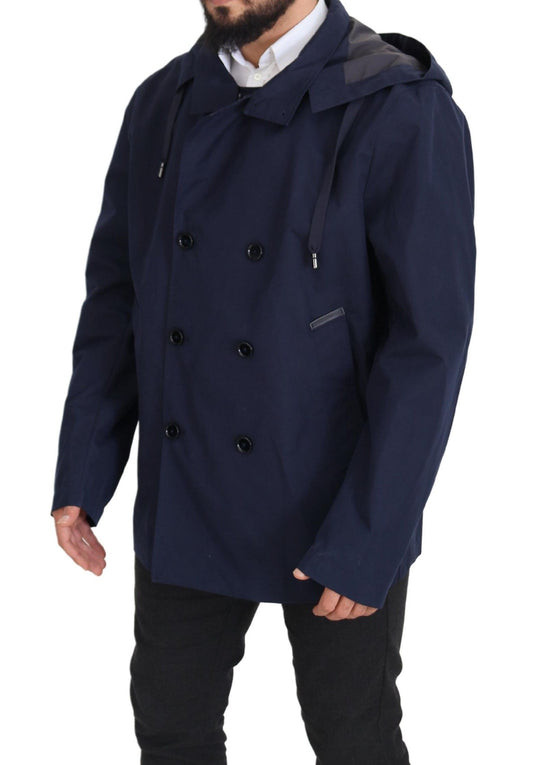 Blue Hooded Double Breasted Coat Jacket
