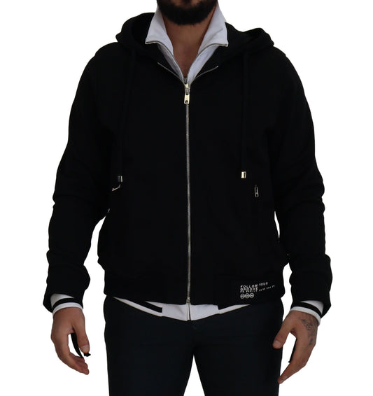 Black Polyester Hooded Full Zip Jacket