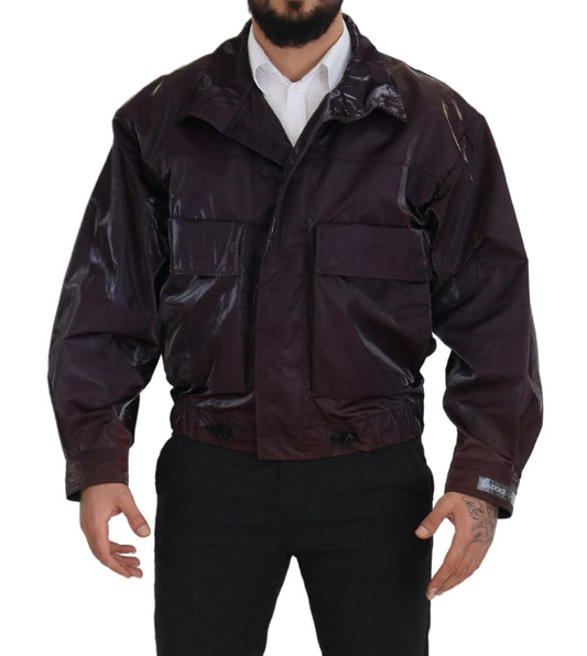 Purple Nylon Collared Biker Coat Jacket