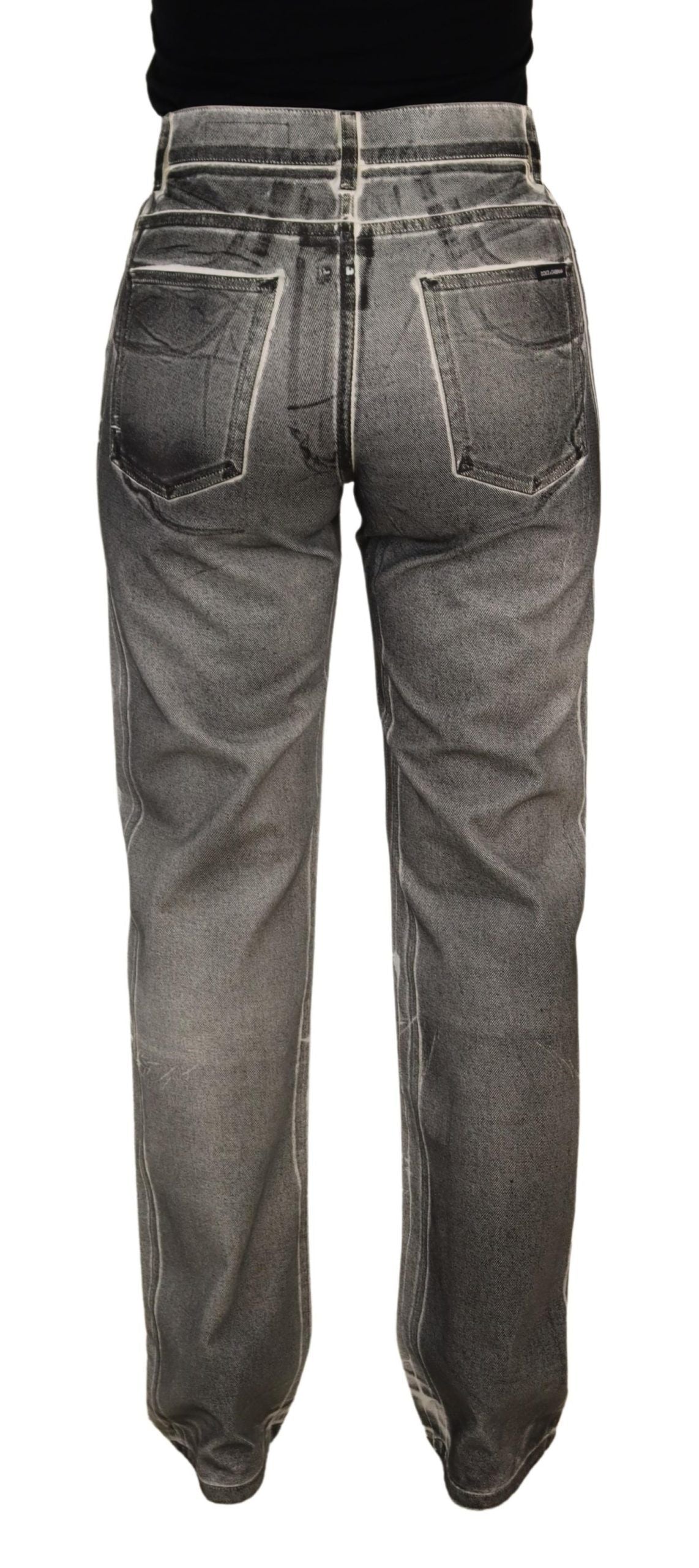Grey Washed High Waist Denim Pants Cotton Jeans