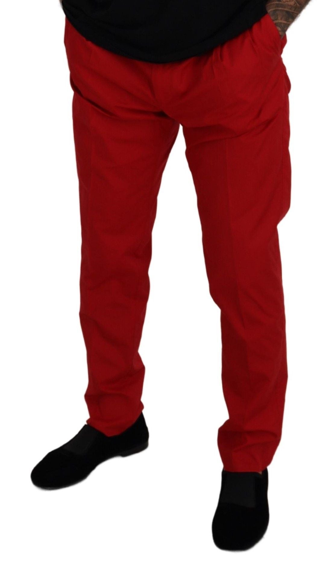 Red Cotton Slim Fit Trousers Chinos Pants