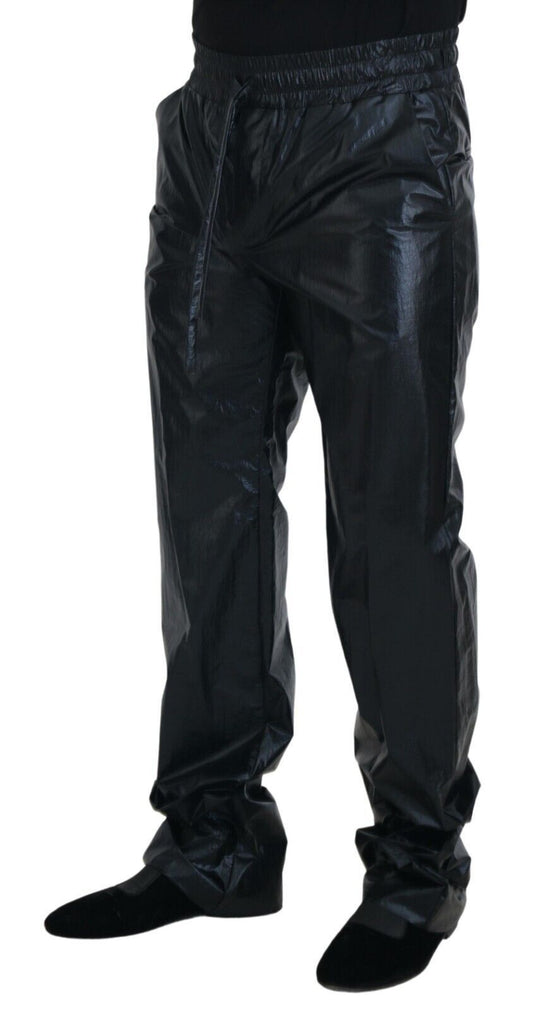 Black Shining Drawstring Trouser Nylon Pants