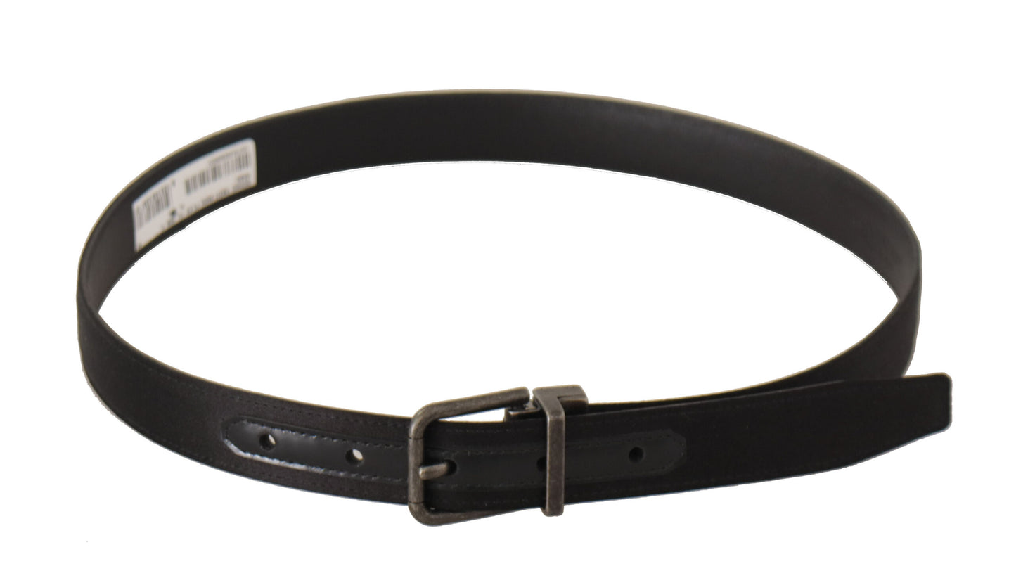 Black Calfskin Leather Vintage Metal Buckle Belt
