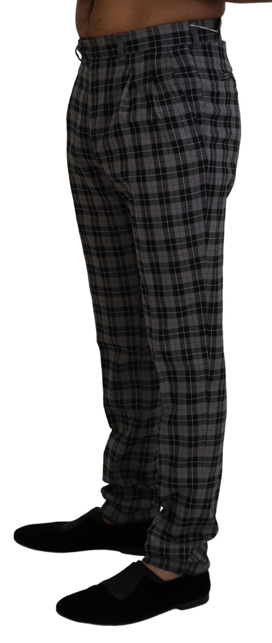 Gray Checkered Slim Fit Men Pants