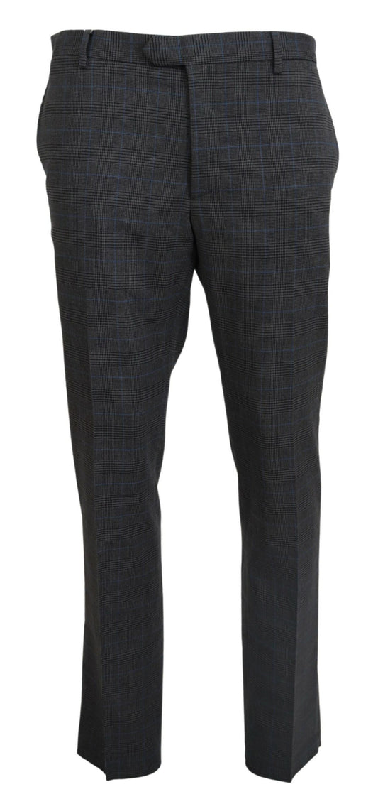 Gray Checkered Wool Dress Formal Pants