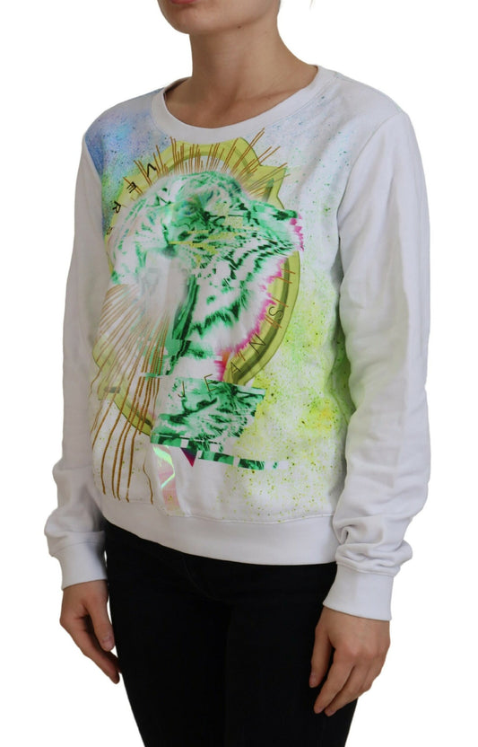 White Graphic Print Long Sleeves Sweater