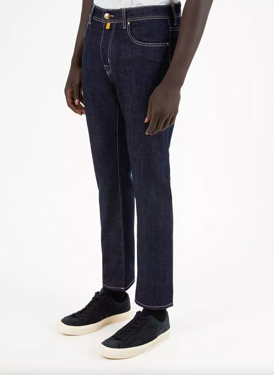 Blue Cotton Men Jeans with Straight Leg Cut