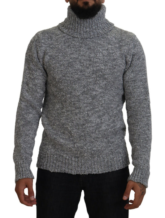 Gray Wool Knit Turtleneck Pullover Sweater