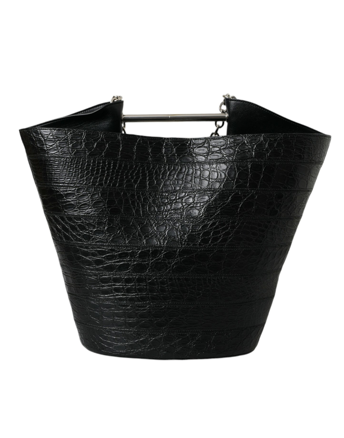 Black Exotic Skin Leather Maxi Bucket Tote Purse Bag
