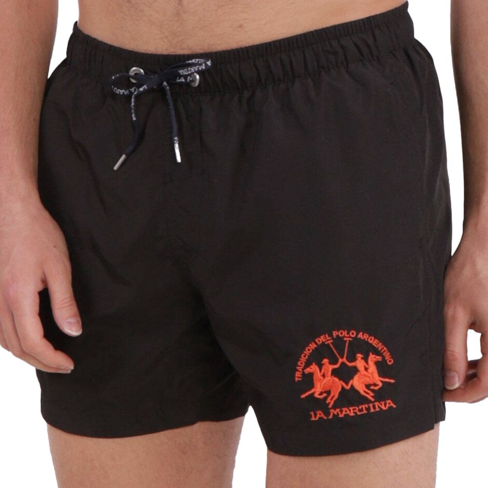 Black Polyester Men Swim Trunk
