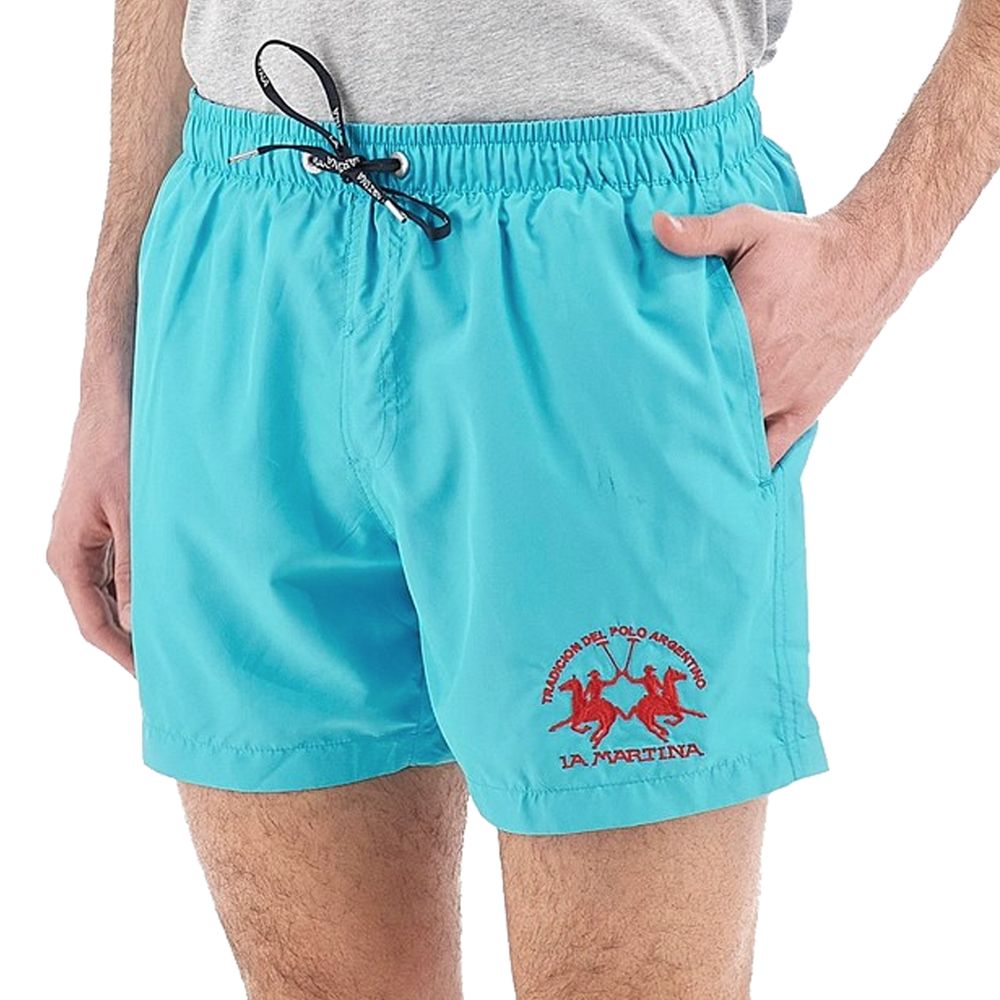 Light Blue Polyester Men's Swim Trunk