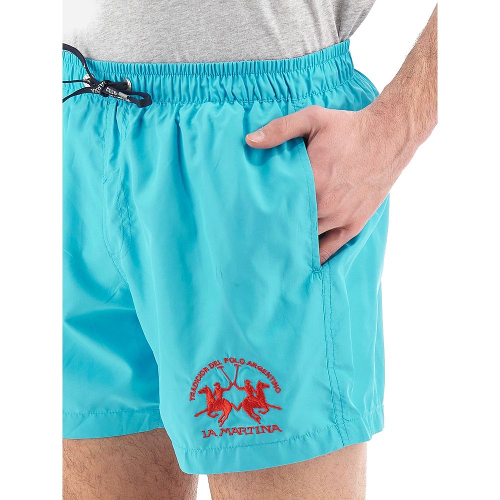 Light Blue Polyester Men's Swim Trunk