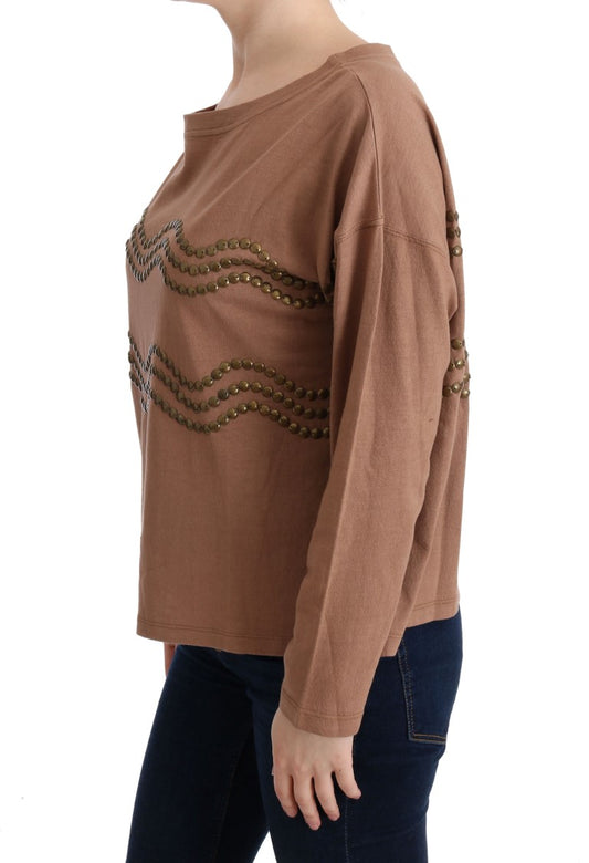 Brown Cotton Studded Sweater