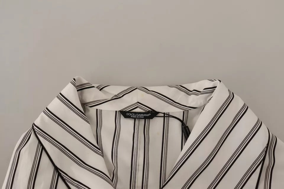 White Striped Cotton Robe Coat Wrap Jacket