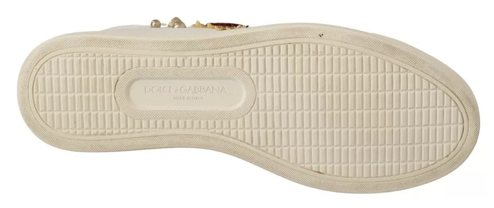 White Leather Gold Red Heart Sneakers Shoes