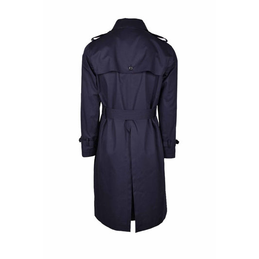 Blue Cotton Men Trench Coat