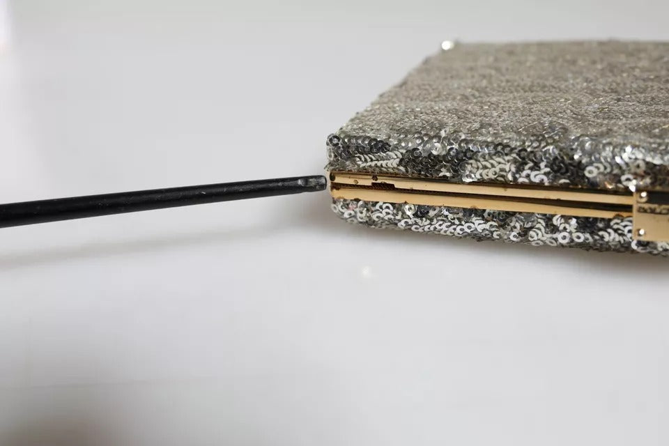 Silver Sequined Clutch Evening Crossbody Bag