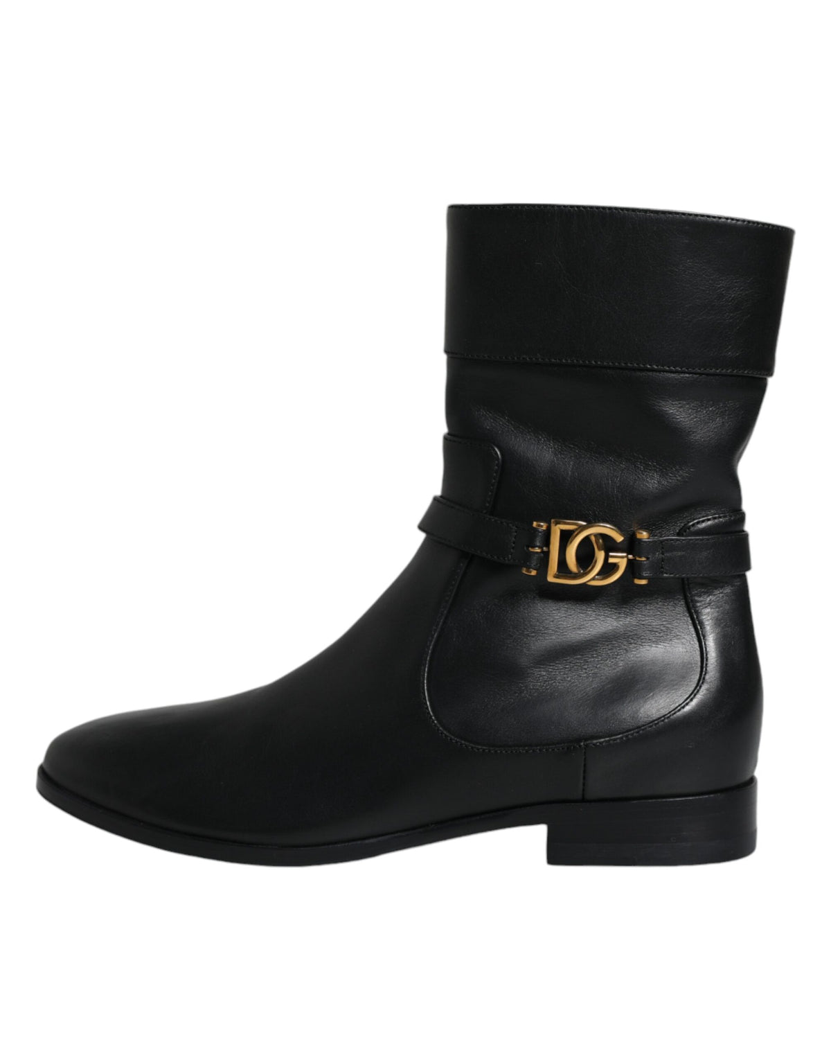 Black Leather Logo Mid Calf Boots Shoes