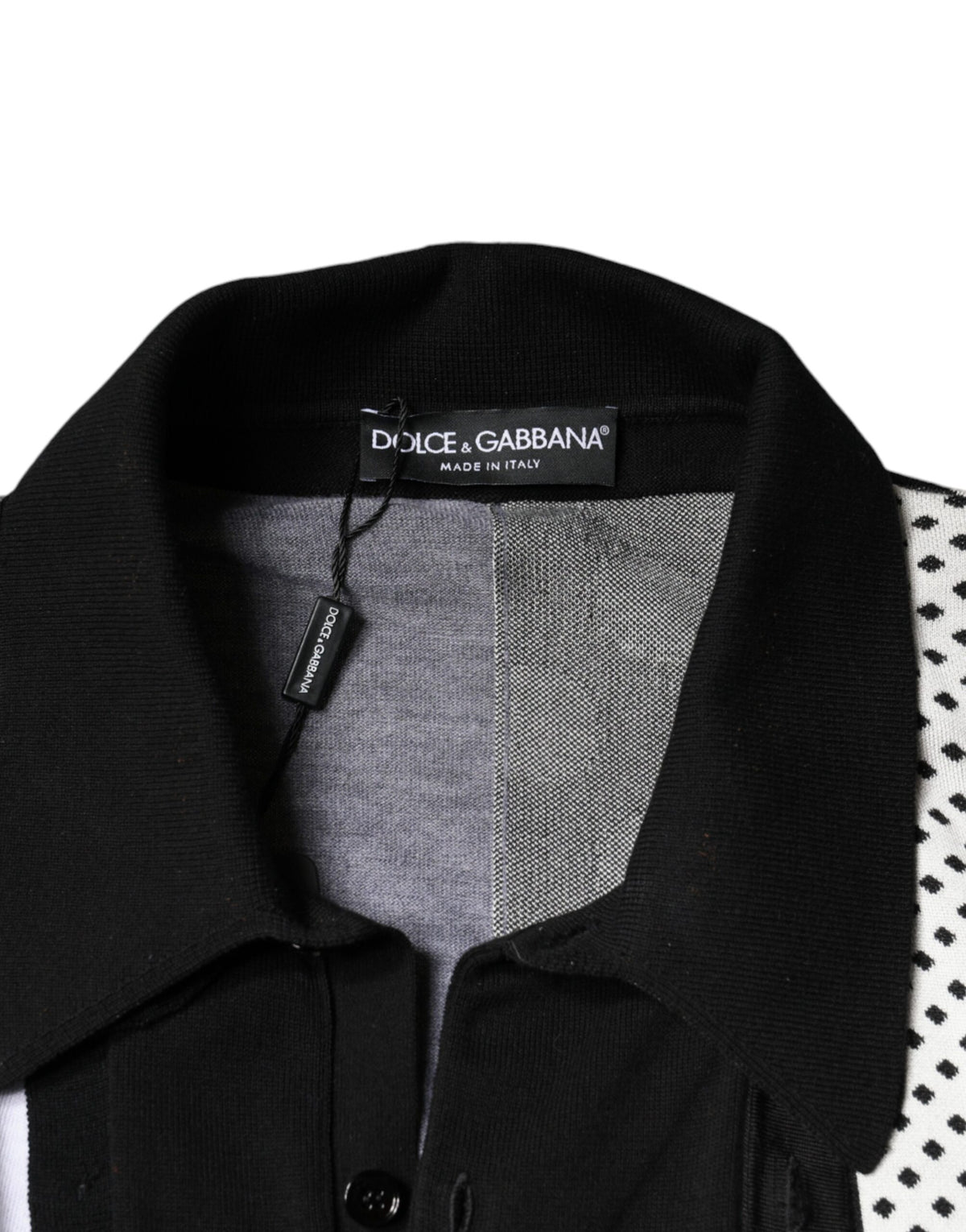 Black White Polka Dot Collared Polo T-shirt