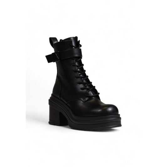 Black Polyester Lace-Up Boots