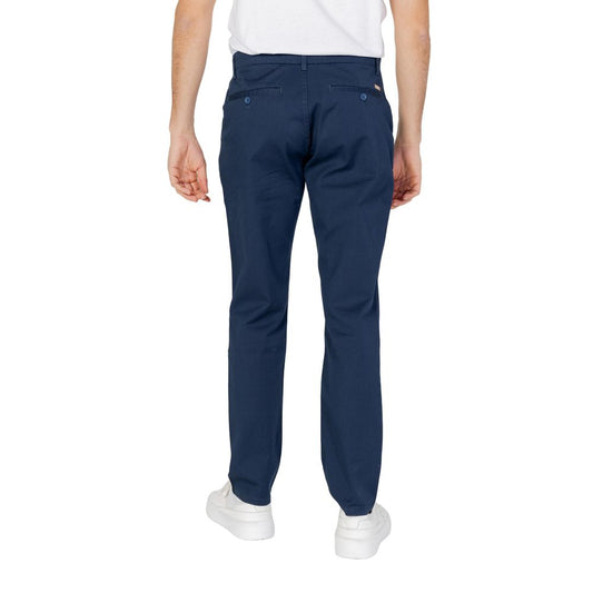 Blue Cotton Casual Pants