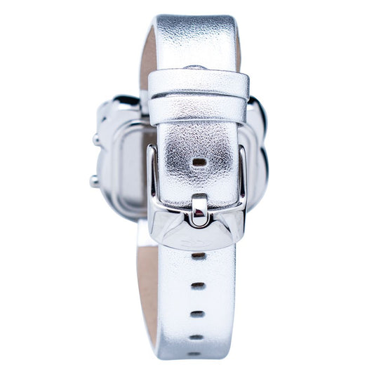 Silver Leather Digital Watch