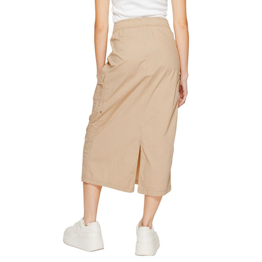Beige Cotton Midi Skirt