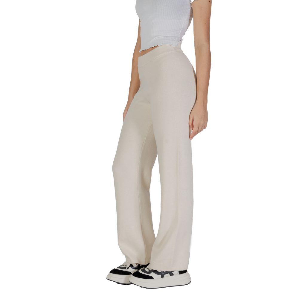 Cream Viscose Casual Pants