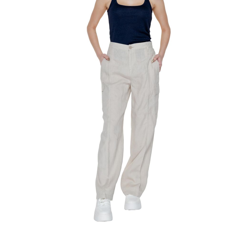 Beige Linen Flared Pants