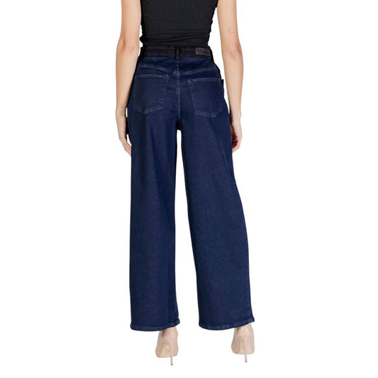 Blue Cotton Casual Pants