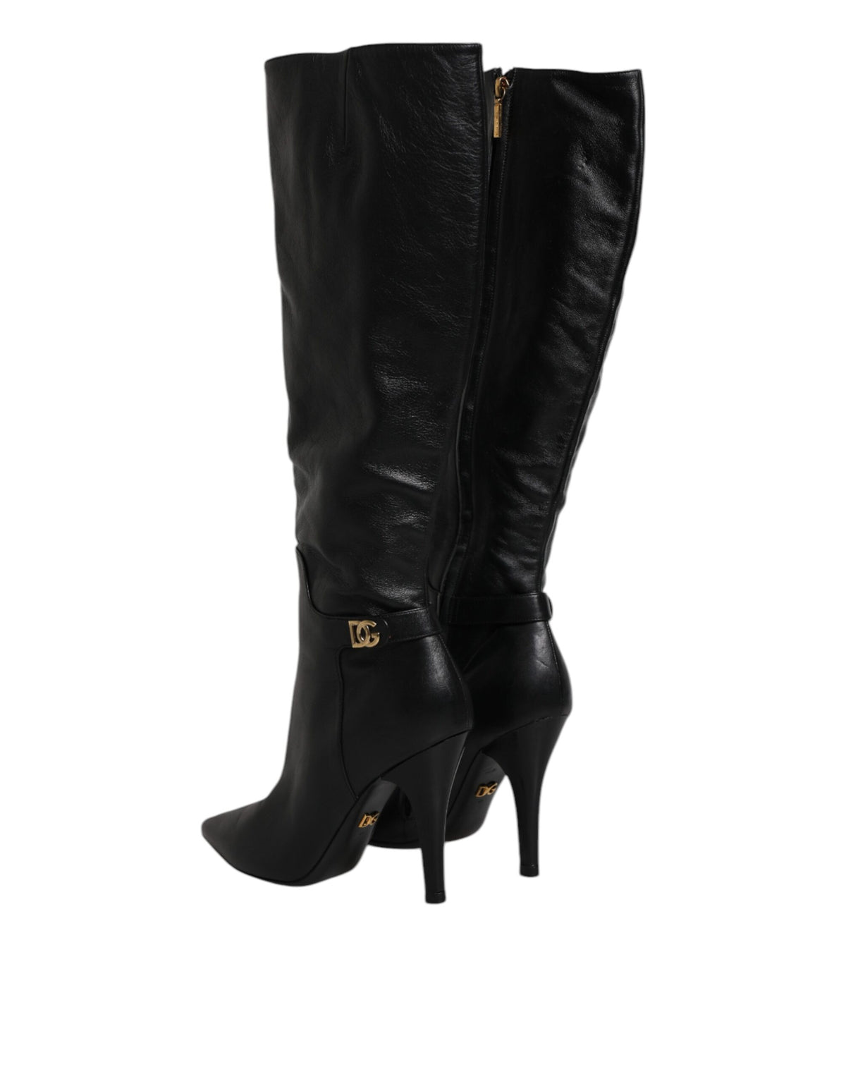 Black Leather Heels Knee High Boots Shoes